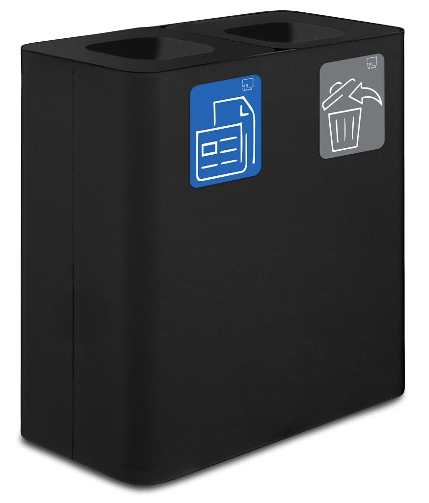 Pattumiera Sistema di Raccolta Rifiuti 77x38xh80 cm In Acciaio Verniciato 2 Scomparti Nero