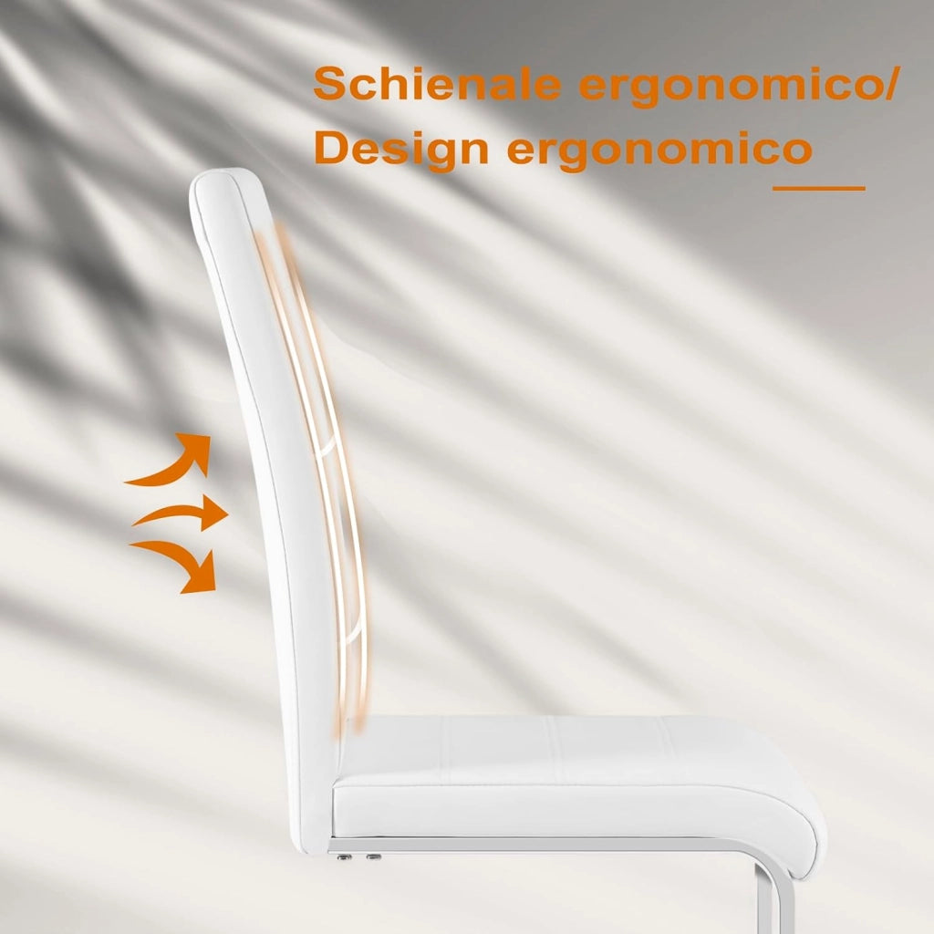 Set di 2 Sedie per Sala da Pranzo, Sedie da Cucina Moderne con Schienale Alto, Ergonomiche per Soggiorno, Ufficio, in PU, Bianco, BH378ws-2
