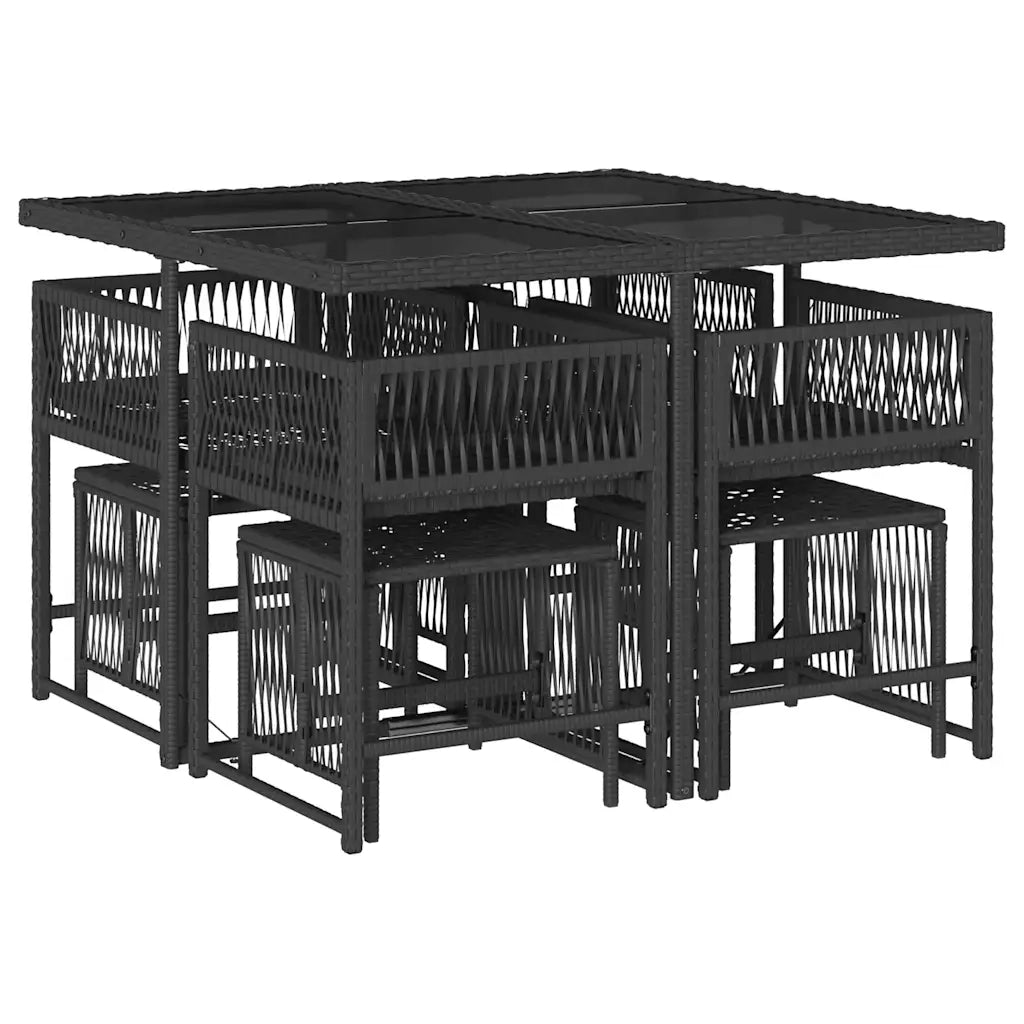 Set da Pranzo da Giardino 9 pz con Cuscini Nero in Polyrattan 3211495