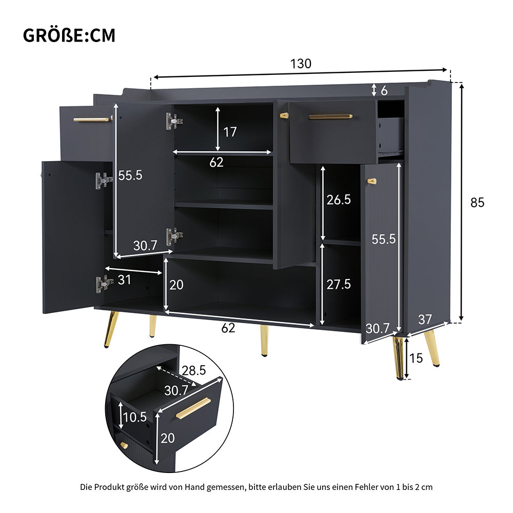 Armoire ?? chaussures - Xylo - L130/l37/H100 - Noir - 2 tiroirs 4 portes