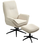 Poltrona relax girevole a 360° con poggiapiedi, schienale reclinabile fino a 130°, in corda beige
