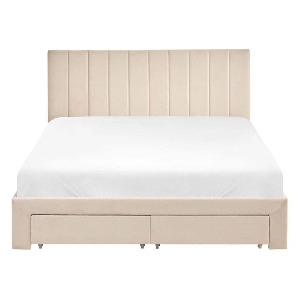 Letto matrimoniale 140 x 200 cm Beige Rivestimento in velluto 4ft con cassetti Testiera Base a doghe Moderno