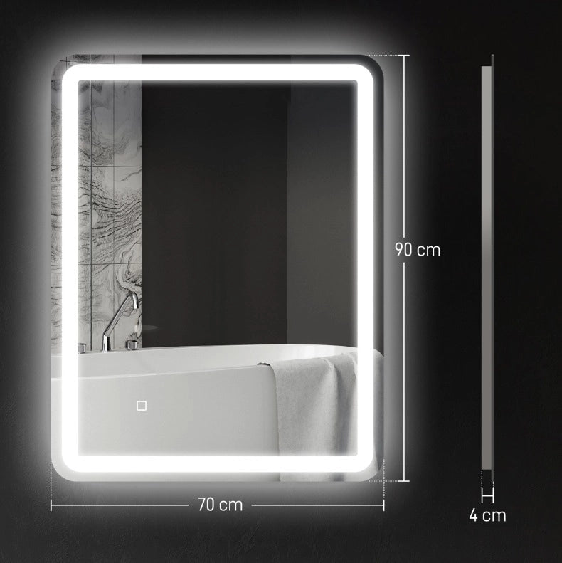 Specchio bagno LED 70x90 cm con touch, antiappannamento e IP44