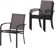 2/4 sedie da giardino impilabili, sedie da pranzo con schienale alto e braccioli, sedie da balcone con struttura in metallo, materiale traspirante, per giardino, terrazza, balcone, 62,5 x 58,5