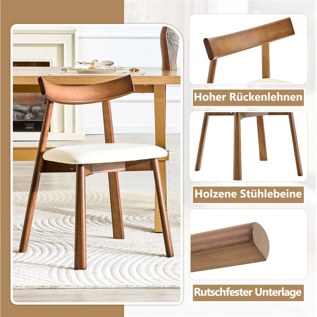 Sedia da Pranzo Set da 2 con Schienale Ergonomico Imbottito, Design Scandinavo, in Legno di Hevea Bianco