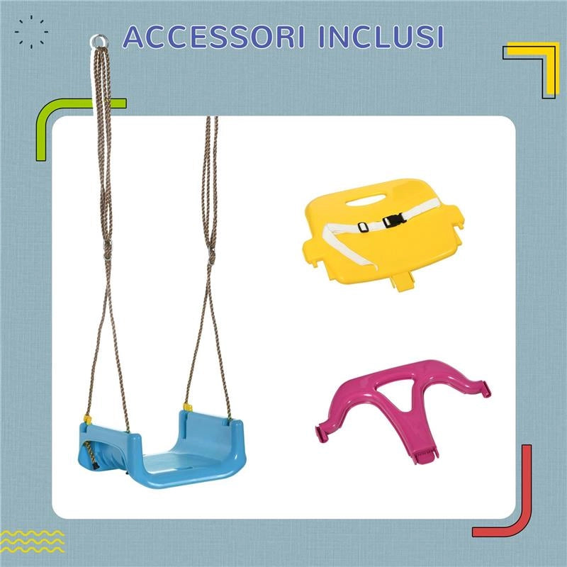 ALTALENA BAMBINI 3 IN 1 DA INTERNO ED ESTERNO, CORDA REGOLABILE E CINTURA DI SICUREZZA ETÀ 9-36 MESI BLU