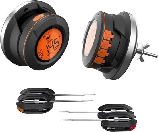 Termometro BBQ Digitale - Termometro per BBQ - Termometro Digitale - Termometro per BBQ a Legna - Incluso 4 Termometri di Temperatura - Incluso App - Bluetooth - Perfetto per Carne, Pesce, Pollame
