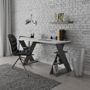 Scrivania Papillon bianca e antracite con gambe a X e ripiani integrati 137x60x75
