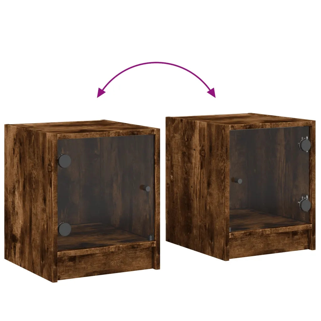 Comodino | Armadio da Notte | Mobiletto da notte con Anta in Vetro Rovere Fumo 35x37x42 cm
