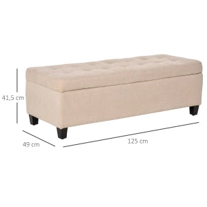 Panca contenitore imbottita in poliestere con seduta trapuntata e ampia capienza beige 125 × 49 × 41,5 cm