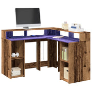 Scrivania con Luci LED Legno Antico 130x130x91 cm in Truciolato 3309454