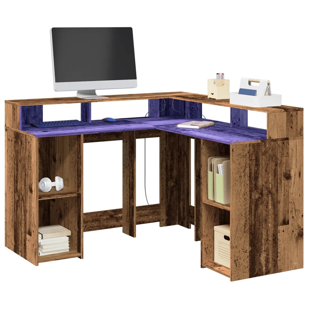 Scrivania con Luci LED Legno Antico 130x130x91 cm in Truciolato 3309454