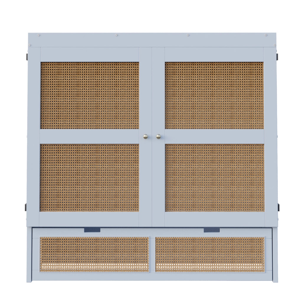 Letto a scomparsa 140x200 cm con design effetto rattan e vani contenitore