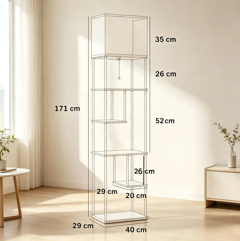 Lampada da terra dimmerabile con 5 ripiani; telecomando; MDF e metallo; beige e nero