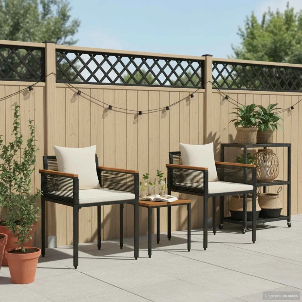 Set di Mobili da esterno | Set Salotto da Giardino Nero e Bianco Crema polyrattan
