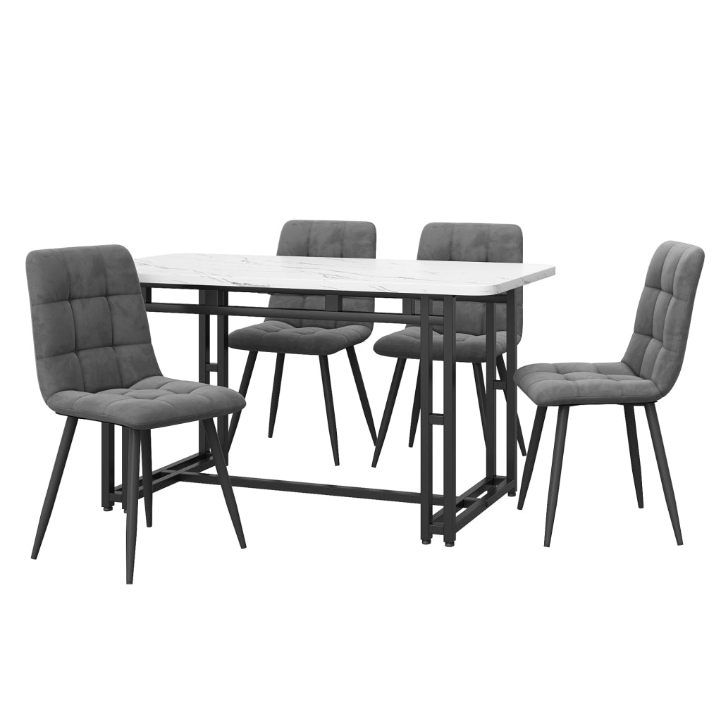 Set tavolo da pranzo 120x70 cm; con 4 sedie; struttura in MDF e velluto; grigio