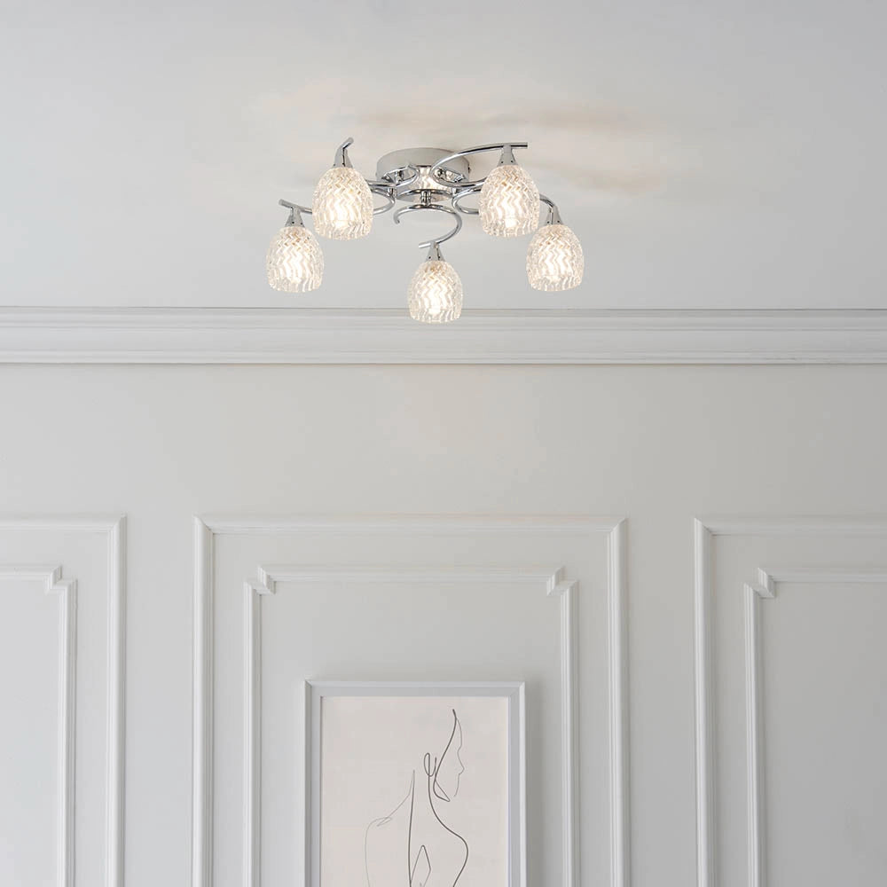 Plafoniera 5 luci G9 cromata vetro tagliato Boyer Endon