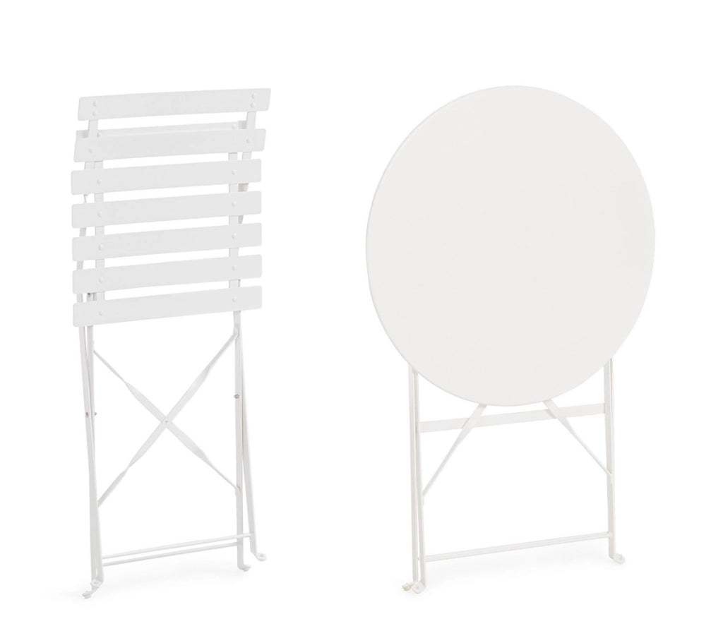 Set 3 Pezzi Bistrot da Giardino con Tavolo e 2 Sedie in Acciaio Verniciato Austin Bianco