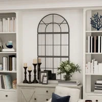 Specchio da Parete ad Arco Stile Finestra per Camera da Letto e Ingresso, 76x43 cm, Nero