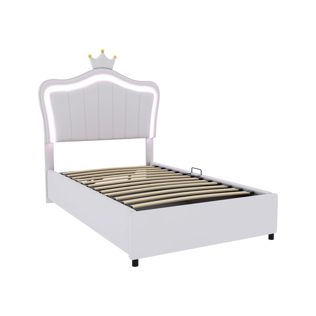 DESMIU Letto contenitore per bambini 1 posto con LED regolabile, testiera regolabile e vano 90 × 200 cm, senza materasso