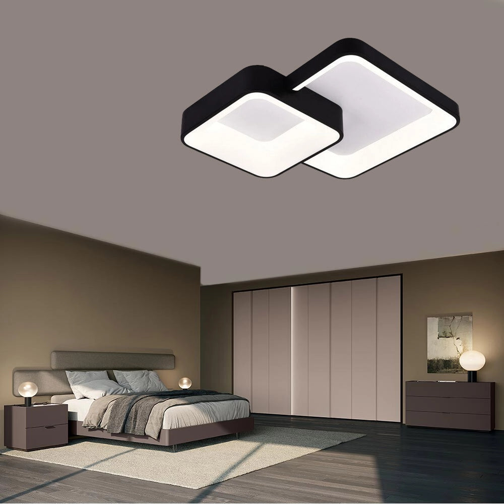 Trade Shop - Plafoniera Soffitto Led 58w 2 Quadrati Lampadario Cct 3 Colorazioni 3000k A 6500k C59-3c -