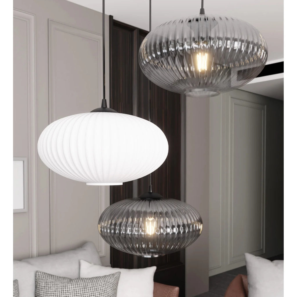 Lampadario 3 Luci Iris Base Tonda In Acciaio Nero Paralume Plissè Multicolor