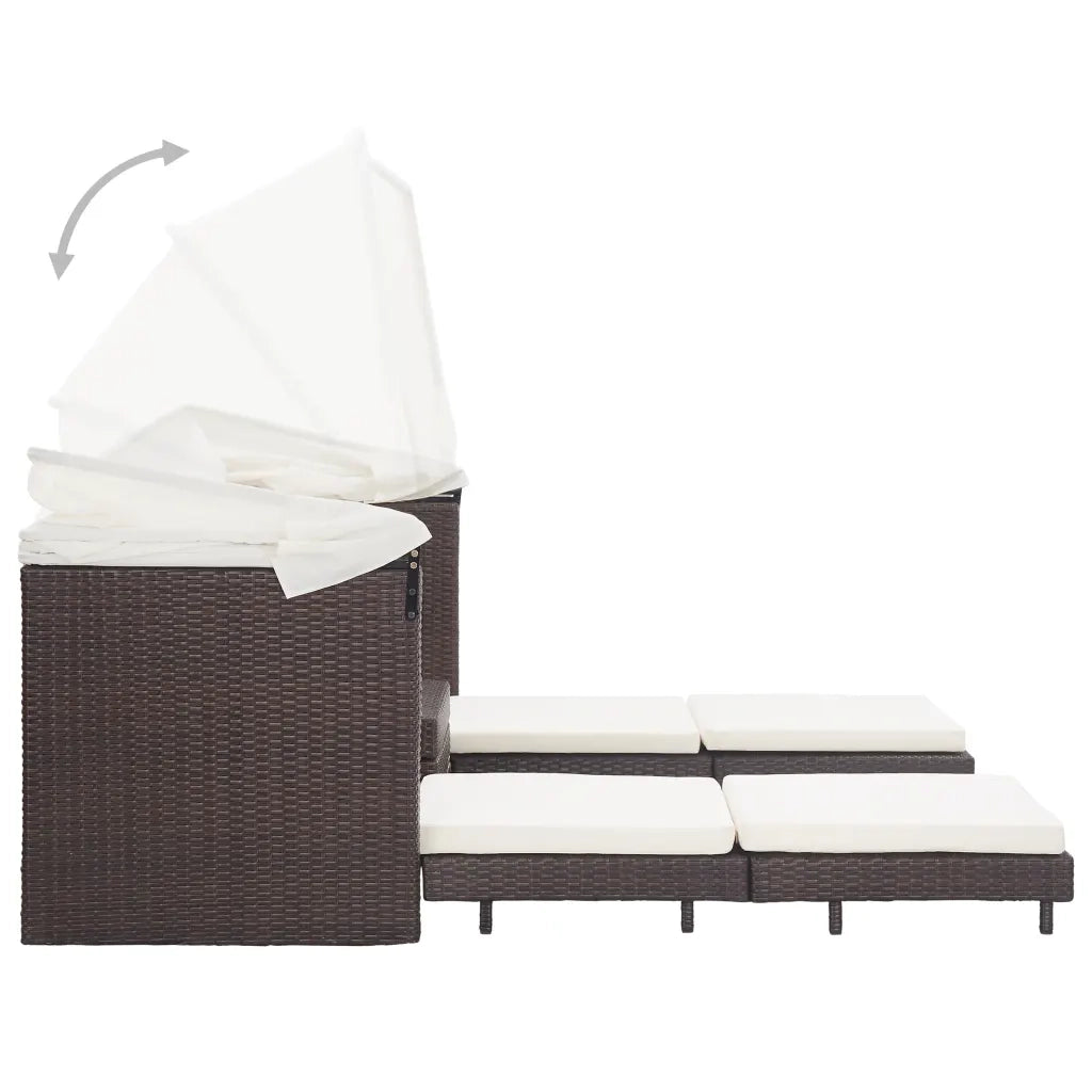 Divano Letto a 3 Posti Estendibile con Tetto Polyrattan Marrone 46076