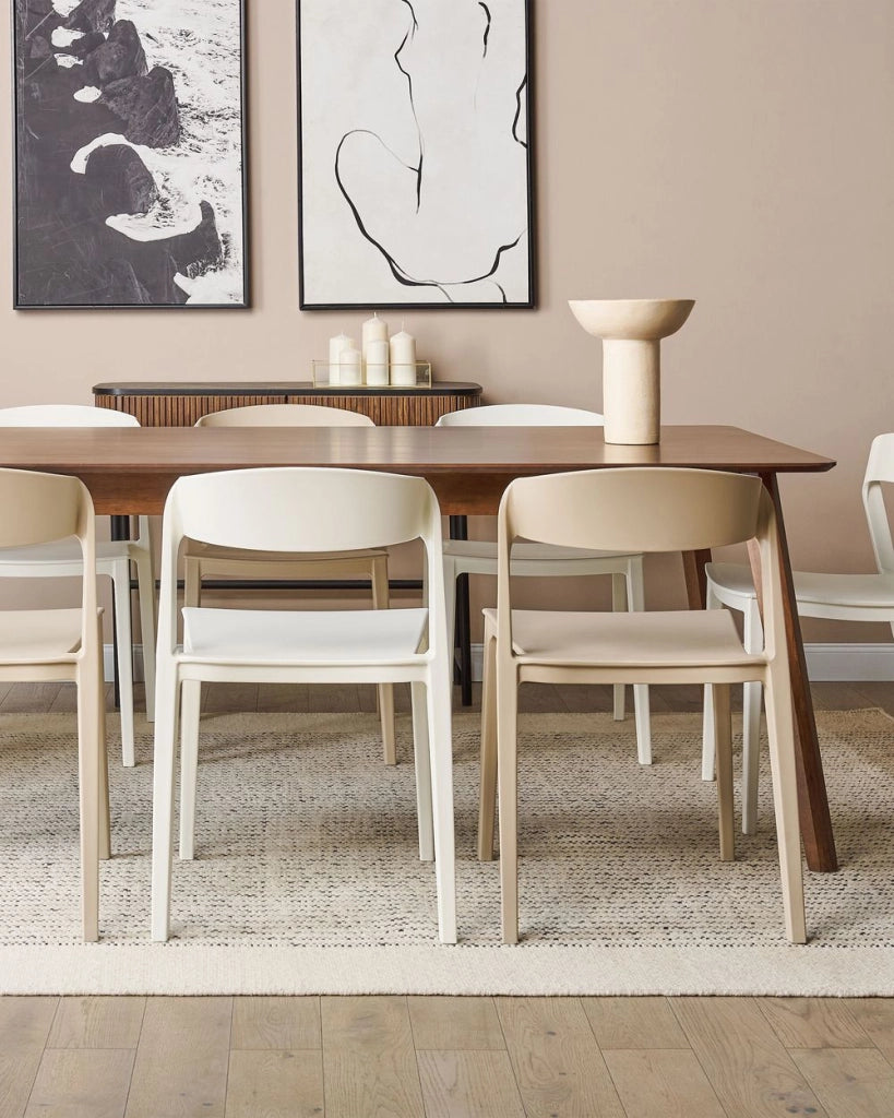 Set di 2 sedie da pranzo bianche impilabili con gambe senza braccioli Sedie da conferenza in plastica Design moderno contemporaneo Sedute per la sala da pranzo