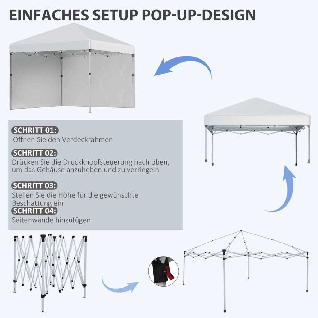 Gazebo pieghevole con 2 pareti ¨C zephmum ¨C grigio chiaro, struttura in acciaio, 300x300x270 cm