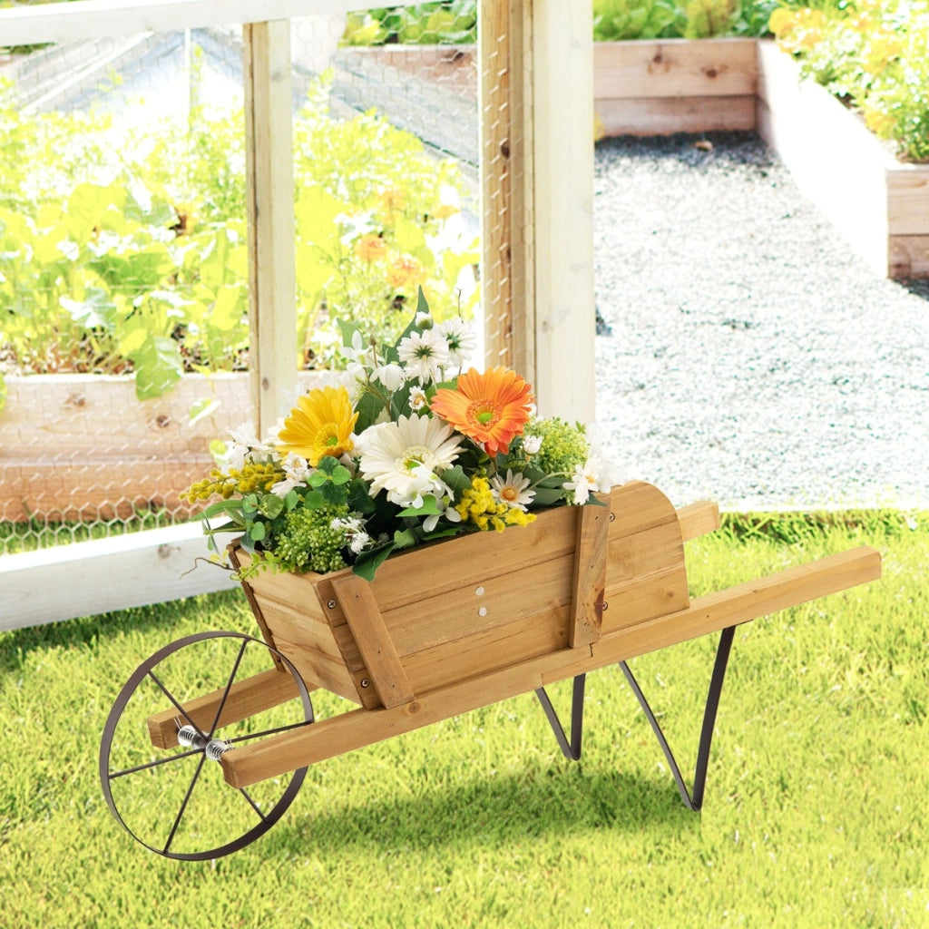 Fioriera in legno con 9 accessori magnetici per interni esterni, Cassetta per fiori con ruota 2 maniglie Naturale-Fioriere