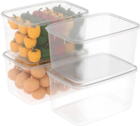 Contenitori per congelatore 7L, set di 4, con coperchi, resistenti al congelatore e al microonde, in plastica BPA libera, trasparente, 7L.