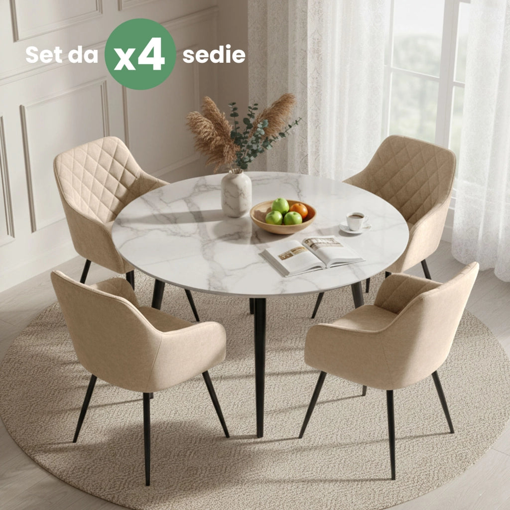 Set di 4 Sedie in velluto con cuciture a rombi VELTO Beige gambe nere