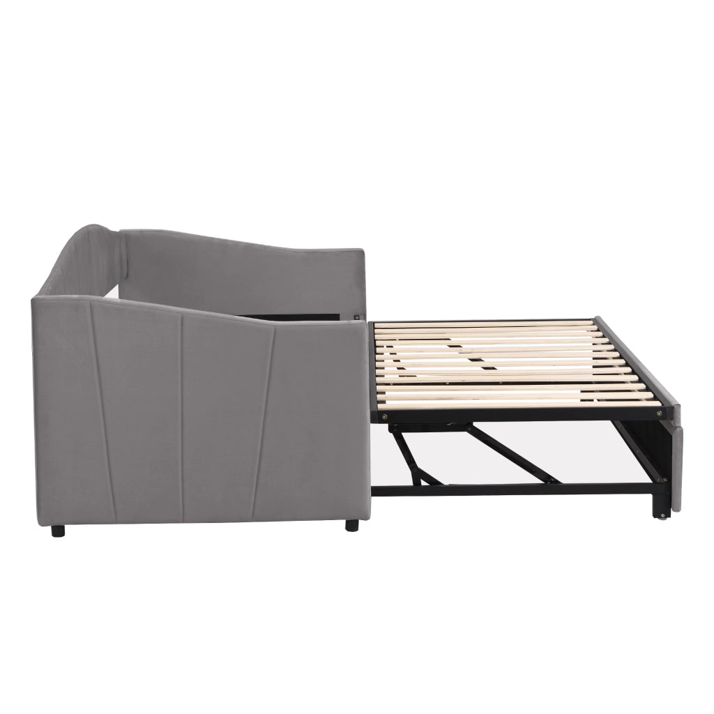 Letto a Divanetto Estraibile 90x200 cm e 180x200 cm con Rete in Tessuto Grigio