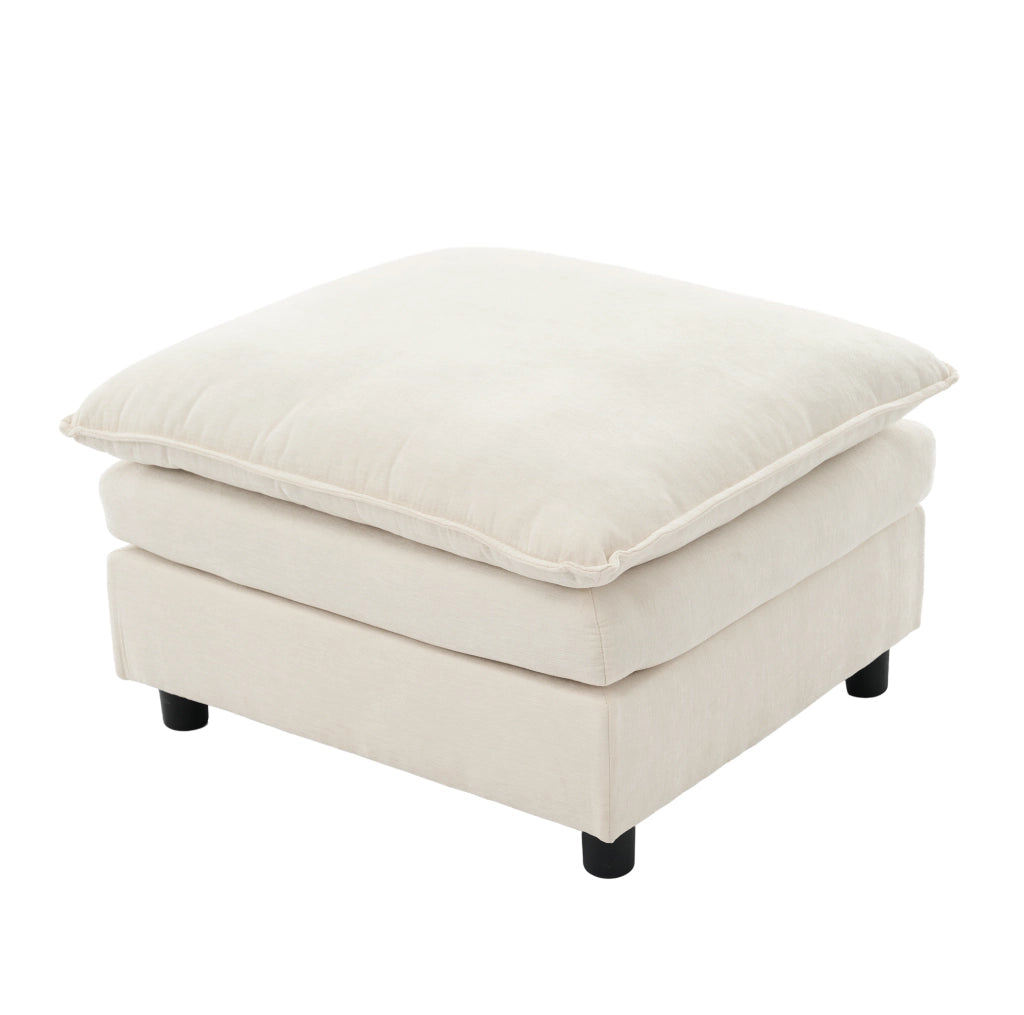 Divano angolare 3 posti in ciniglia beige con chaise longue mobile, 212x150x90 cm