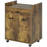 Carrello da Cucina con Cassetto, Armadietto e 4 Ruote in Legno, 60x40x77cm, Marrone Rustico