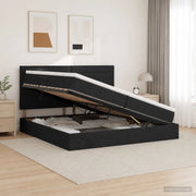 Letto con contenitore e materasso Nero 200 x 200 cm Tessuto 3459464