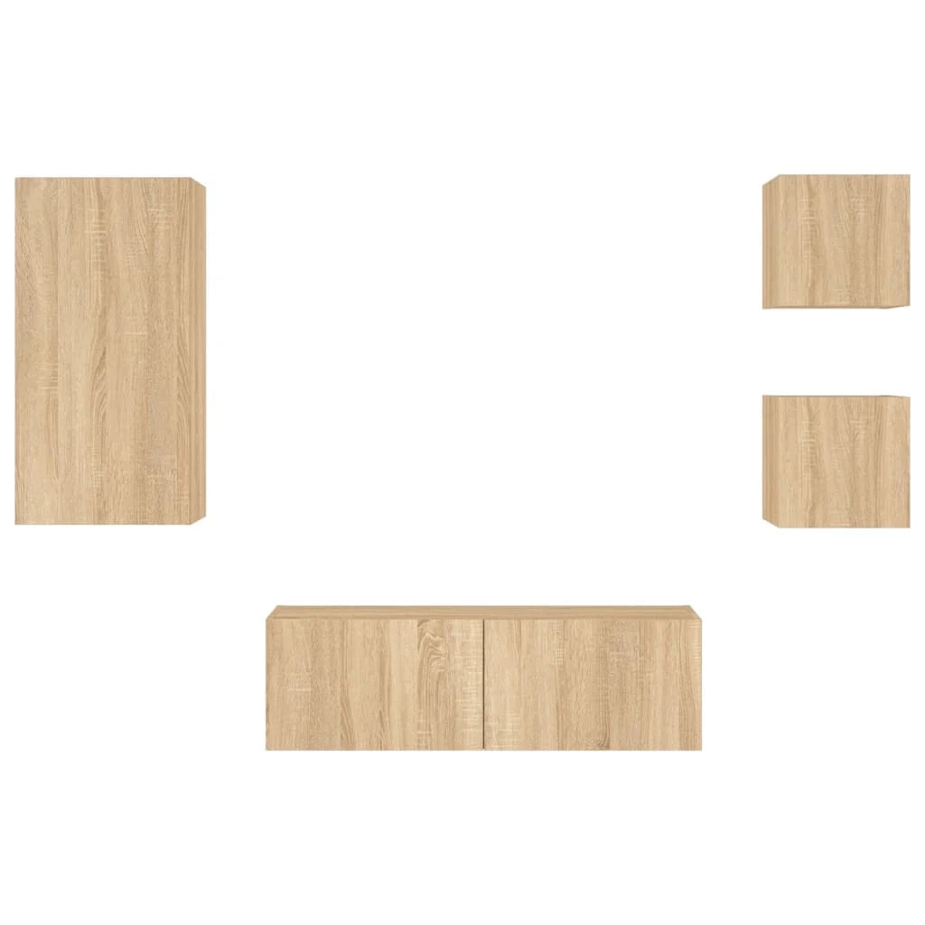 Mobile TV multimediale mensola TV credenza mobile TV parete attrezzata per sala da pranzo soggiorno camera da letto x 4 pezzi con luci LED rovere marrone Sonoma 02_0028222