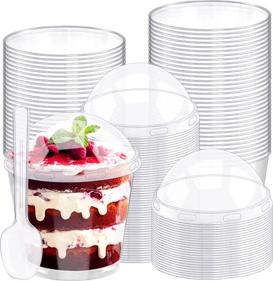 Dessertbekers in Plastica con Coperchio 200 ml - 50 Pezzi - Coppe Dessert Reutilizzabili - Coppe da Servire per Matrimoni e Compleanni - Picnic e Feste Estive