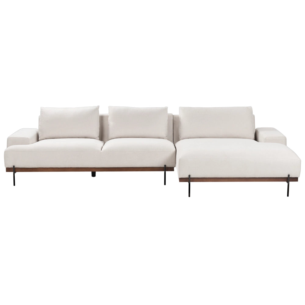 Divano angolare sinistro in tessuto Beige Tessuto Gambe in metallo 3 posti Stile minimalista
