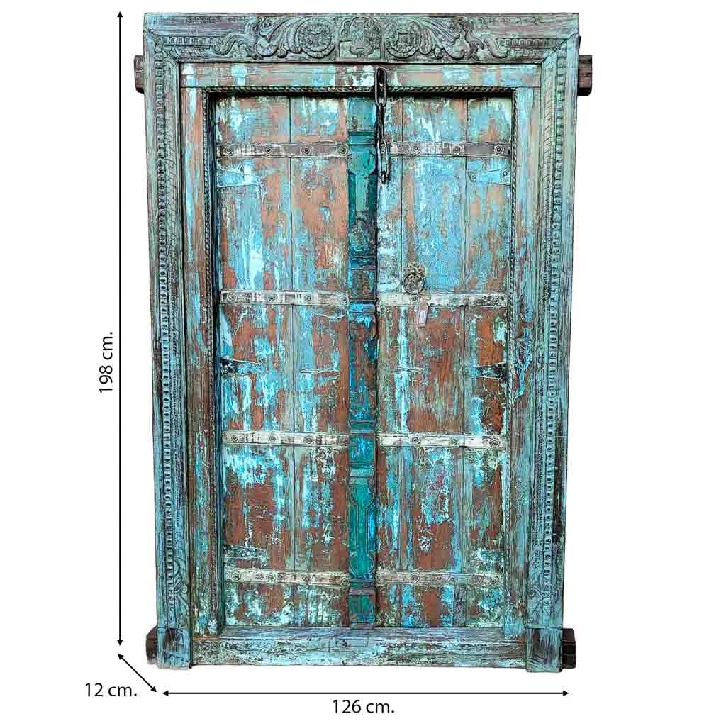 Porta in legno marrone con finitura artigianale, 126x12x198 cm h