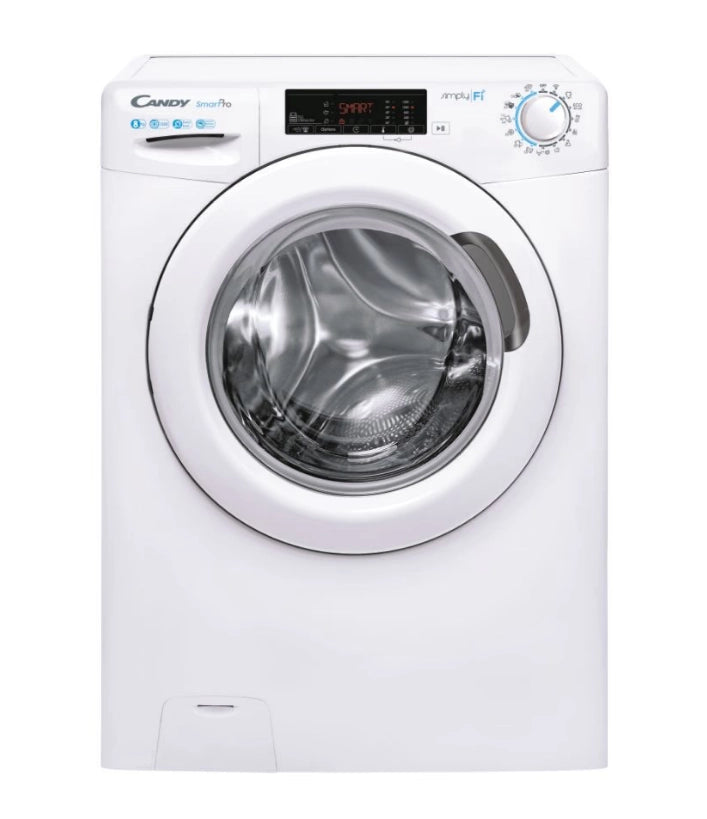 Candy cso1285t4w/1 lavatrice a carica frontale, libera installazione, 8 kg, 1200 rpm, classe b, bianco, 16 programmi, controllo remoto avanzato e contenuti extra in app (wi-fi + ble), l x p x a (cm) 60x53x85