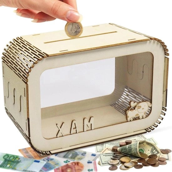 Spazzola per bambini con lettere A-Z e 5 piccoli animali in legno - Accessori DIY per contenitore di risparmio riutilizzabile - Decorazione per regali da battesimo per bambini