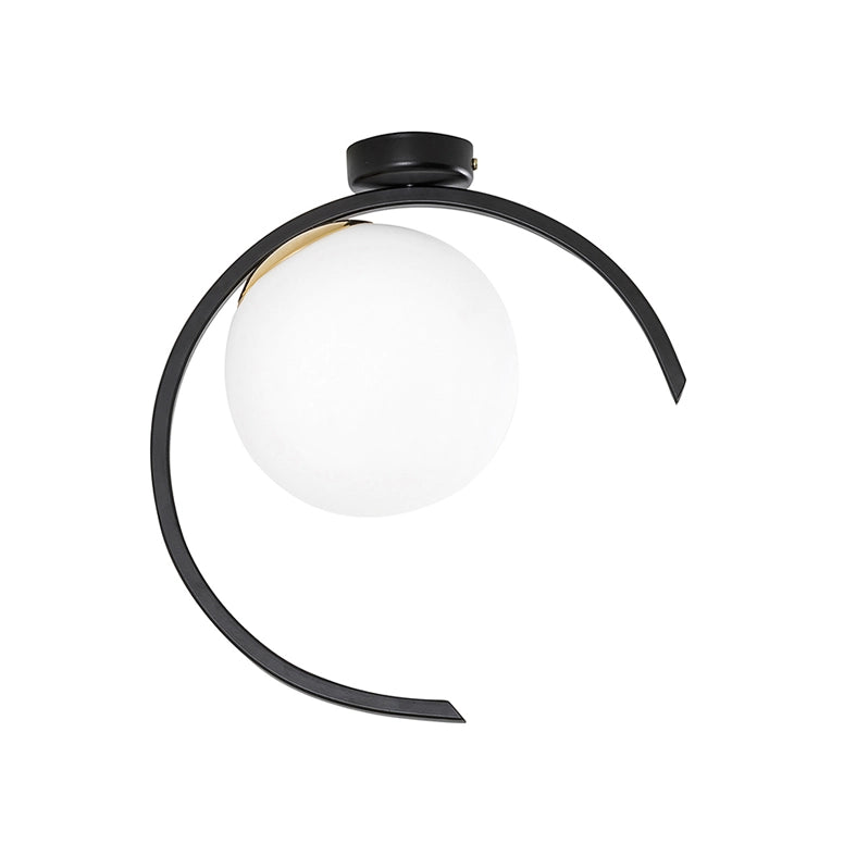 Tsuki Plafoniera Nero-Oro Lucido con Diffusore in Vetro Satinato, Attacco E27, IP20, Design Semi-Circolare per Soffitto - Rossini Group