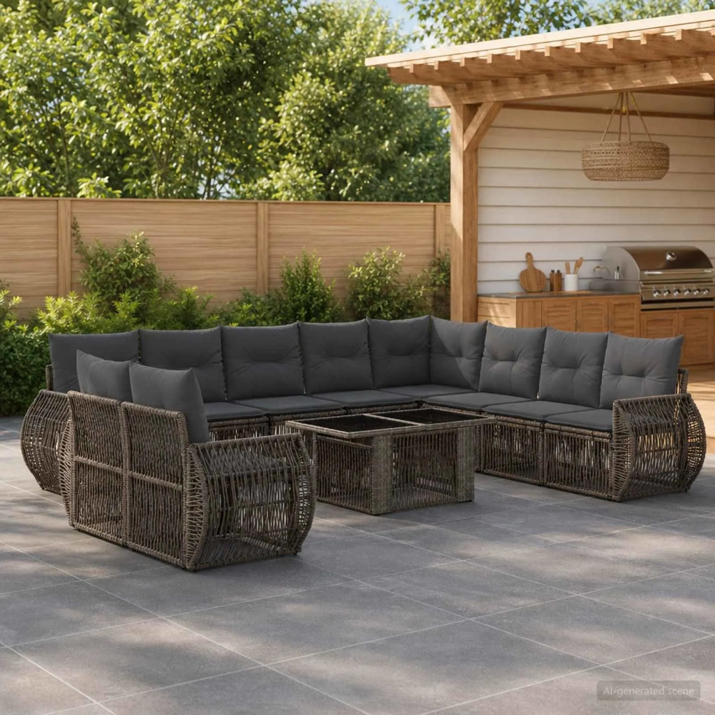 Set Divano da Giardino 11 pz Grigio e Grigio Scuro polyrattan 3436967