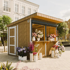 Chiosco esterno PREMIUM - 5,9mq - H240x248x305 cm - Costruzione pannello PREMIUM - Timbela M950-TERRA BROWN