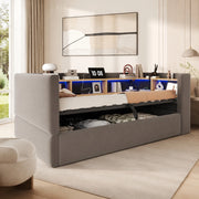 DIVANO LETTO 90x190 cm Grigio Scuro con LED, prese e vano contenitore