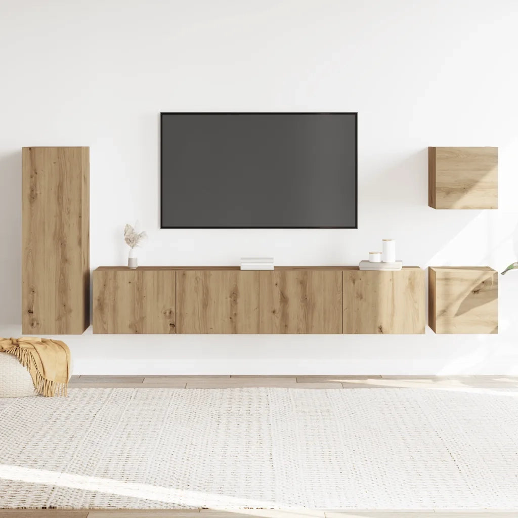 Set Mobile TV 5 pz Montato a Parete Rovere in Legno Multistrato 3329200
