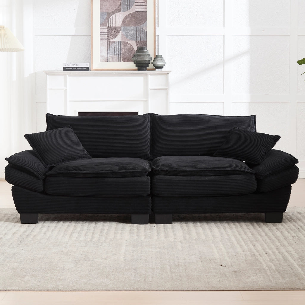 Divano Lineare 2 Posti con Cuscini; Seduta Extra Profonda Comfort; Braccioli Imbottiti; in Velluto Nero