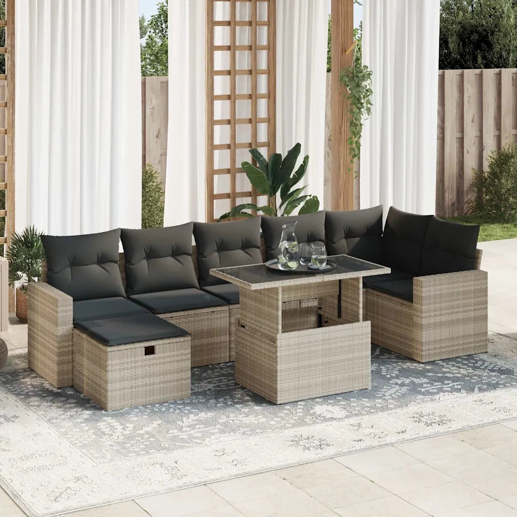 Set Divano da Giardino 8pz con Cuscini Grigio Chiaro Polyrattan 3327832