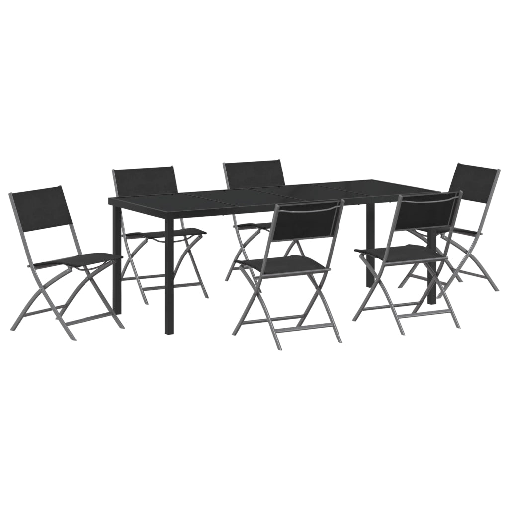 Set da Pranzo da Giardino 7 Pezzi Nero Textilene e Acciaio